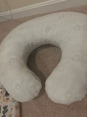 Boppy Nursing Pillow in Light Cream with Subtle Gray Pattern plus cover